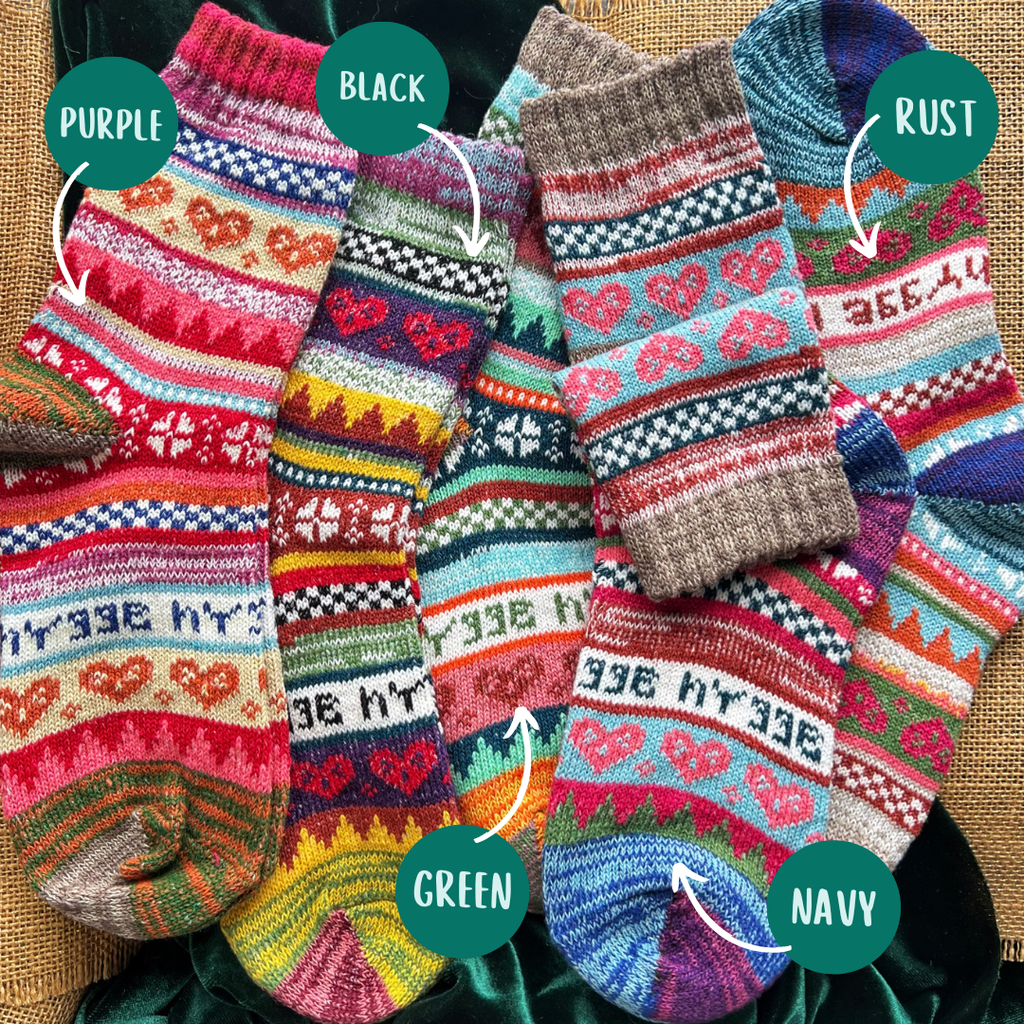 Heart Hygge Socks - Retro Cabin Cozy Boots & Slides Socks
